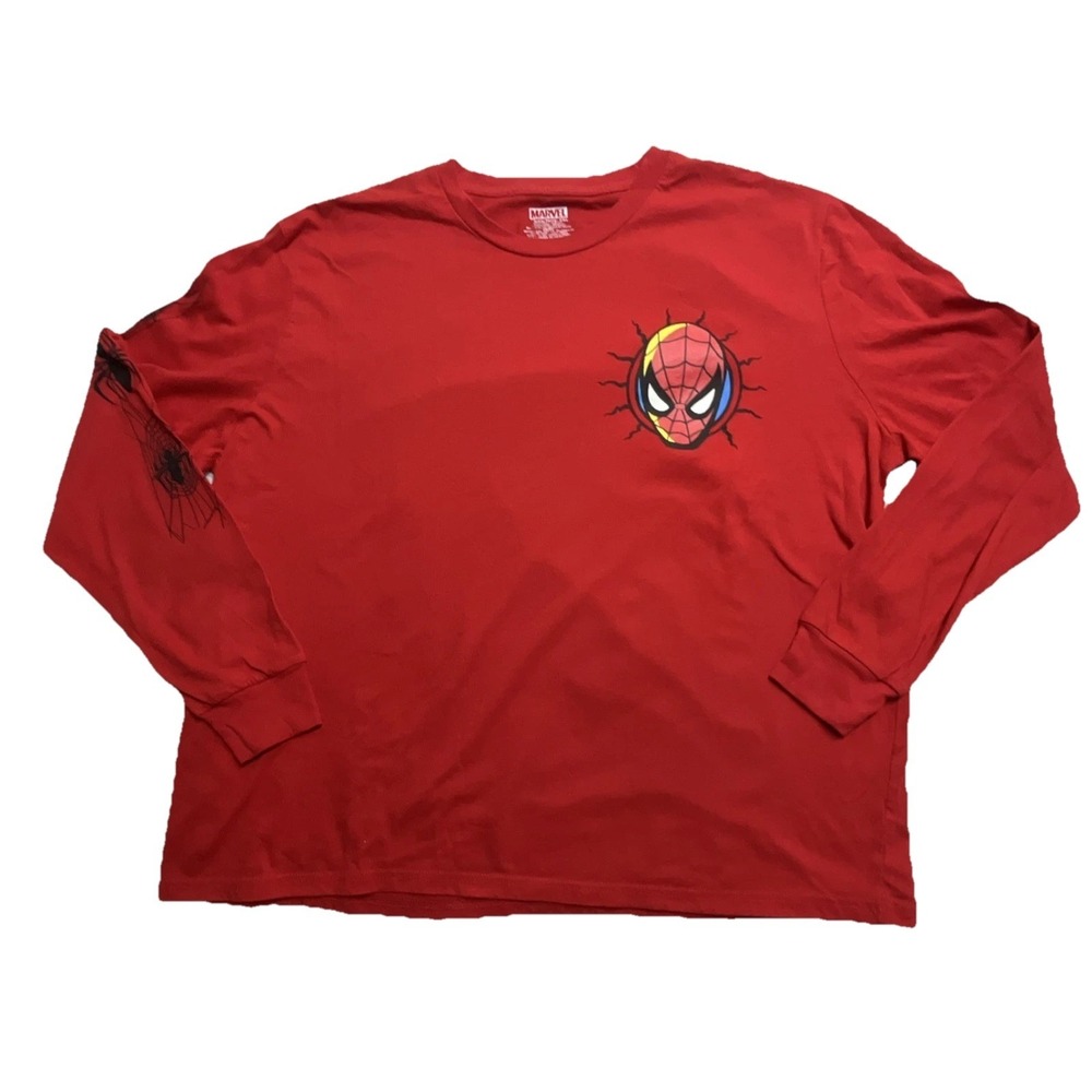 Marvel Red Graphic Spider-Man Men's Crew Neck Long Sleeve T-Shirt Size XL